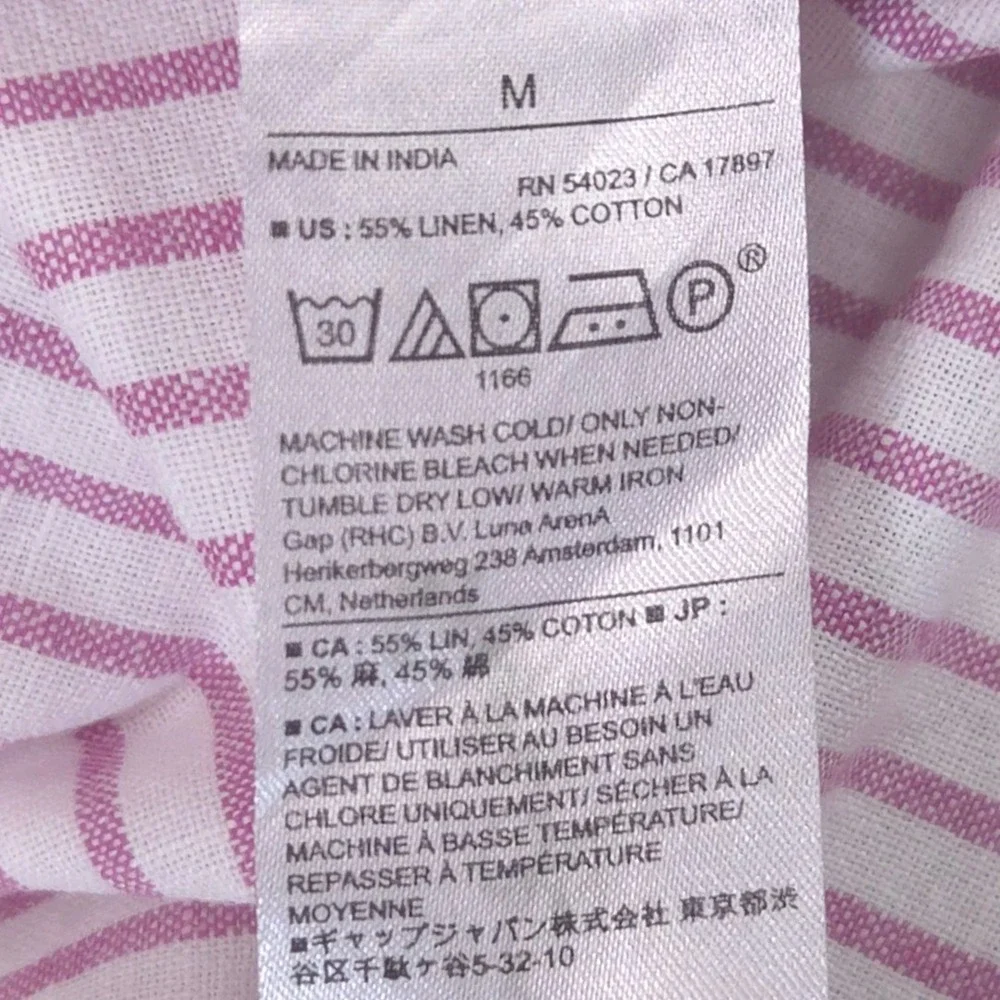 Banana Republic Slim Fit Linen Cotton Shirt Mens M Striped Pink White Preppy